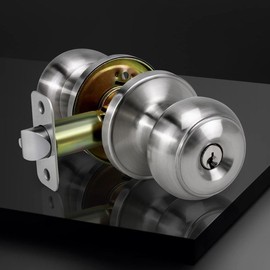 Keyed Entry Door Knob for Entrance, Front Doorknob with Lock and Key for Exterior & Interior Right and Left Side Bedroom, Living Room, Satin Nickel,1 Pack - Colour: Keyed Entry, Size: 1 Pack-Satin Nickel