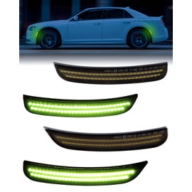 PWOBVZ Full Green LED Side Marker Light for Chrysler 300 2015 2016 2017 2018 2019 2020 2021 2022 2023 Smoked Lens Front Rear Fender Running Lamp，pack of 4