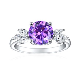 Cijisx 925 Sterling Silver Engagement Ring for Women Round Milgrain Cut Gemstone Birthstone Promise Ring for Her Purple Cubic Zirconia Ring Size 9