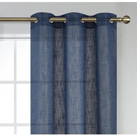 MIUCO Semi Sheer Curtains Poly Linen Textured Solid Grommet Curtains 84 Inches Long for French Doors 2 Panels (2 x 37 Wide x 84" Long) Navy Blue