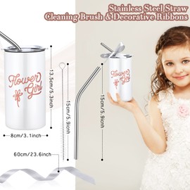 Yungyan Flower Girl Gift Flower Girl Proposal Gift Flower Girl Cup Water Bottle with Straw Cleaning Brush Ribbon Kids Tumbler for Wedding Party Gift from Bride (White, 1 Set)