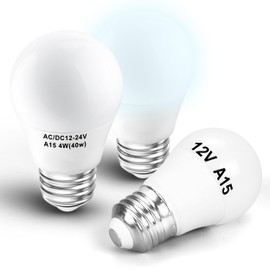 Low Voltage 12V A15 G45 LED Light Bulb 4W 400lm Daylight White 6000K 40W Halogen Equivalent E26 E27 Standard Base Bulb for Marine Boat RV Landscape Off-Grid 12volt Solar Battery Power Systems, 3 Pack