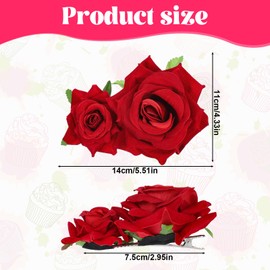 Red Rose Flower Hair Clip, Bohemia Flannel Elegant Hairpins Artifical Rose Flower Flamenco Dancer Floral Barrettes Prom Party Wedding Bridal Hair Accessories Headpieces for Women Girls Party Wedding