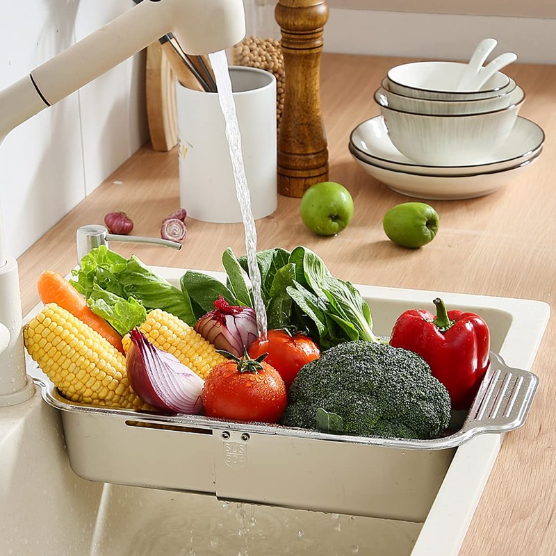 Over The Sink Colander Strainer Basket, 304 Stainless Steel Extendable