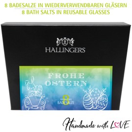 Hallingers Frohe Ostern – Blue – For Easter Basket for Easter, 8 Varieties Bath Salt Gift Set with Dead Sea Salts, Elegantly Packed (Set) – Easter Gifts Easter Basket Easter Eggs & Easter Decoration |