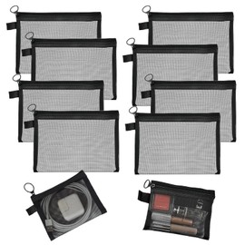 QINGYIWL Pack of 8 Mini Mesh Bags with Zip, 13 x 10 cm Mini Toiletry Bag, Black, Cosmetic Bag, Small, Zip, Transparent Bag for Various Small Items, black, Universal