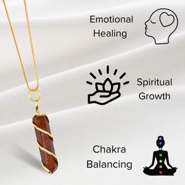 Red Jasper Crystal Necklace Pendant For Women, Gold Wire Wrapped Dainty Minimalist Healing Crystal Necklaces For Men Kids Unisex Necklace Jewelry With 20" Inches Adjustable Chain & Leather Cord