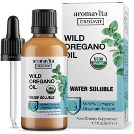 AROMAVITA Water Soluble Wild Oregano Oil Organic Liquid Drops - Oregano Oil for Healthy Gums and Sore Throats, Digestive and Immune Support, Respiratory Health