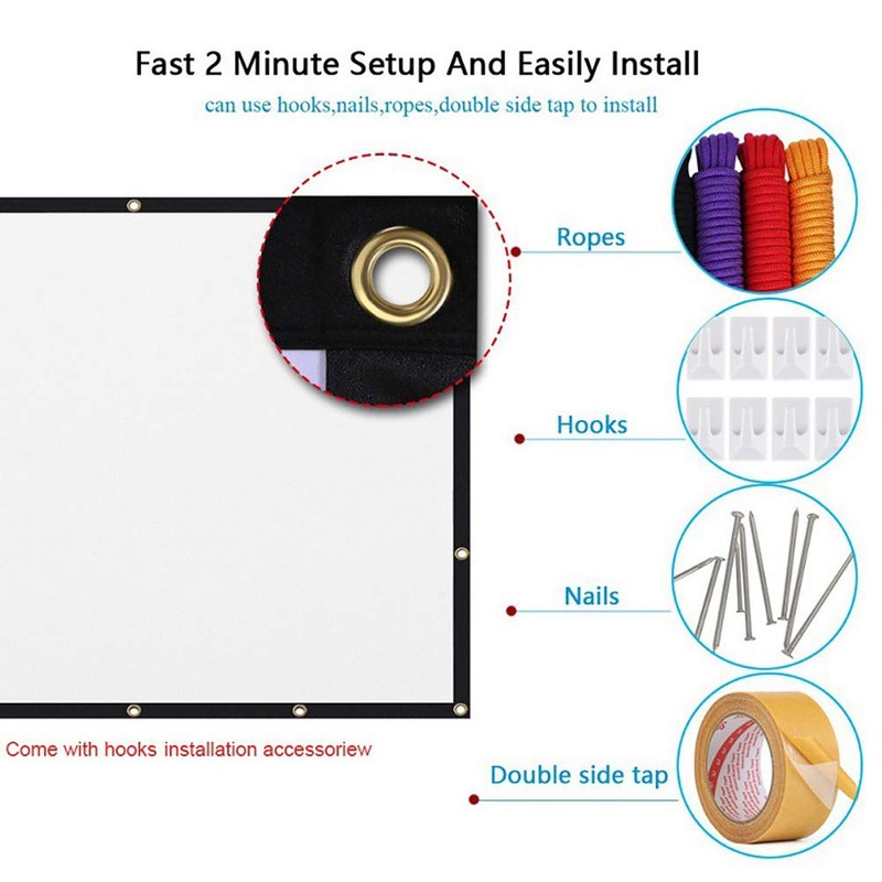 Projector Screen, Foldable 16:9 Projector Screen for Home Cinema and