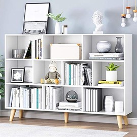 IOTXY Wooden Open Shelf Bookcase - 3-Tier Floor Standing Display Cabinet Rack with Legs, 10 Cubes Bookshelf, Warm White