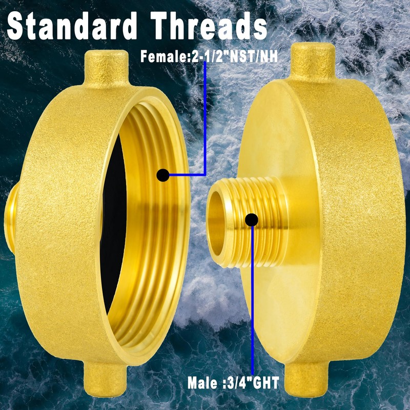 FullMayPro Fire Hydrant Hose Adapter 2-1/2" NST/NH Female x 3/4"