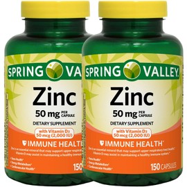 Spring Valley Zinc 50 mg with Vitamin D 50 mcg 150 Capsules (Pack of 2)