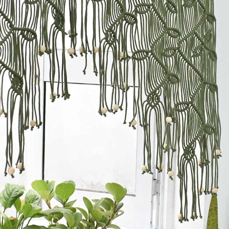 M MANUAL Macrame Valance Curtain for Kichen Windows 33.46x37.4Inch Farmhouse