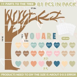 FYSUIMU 81Pcs Boho Classroom Tree Bulletin Board Decorations Affirmation Station Bulletin Board Set Heart Cutouts Welcome Bulletin Board Decor for School Classroom Wall Decor