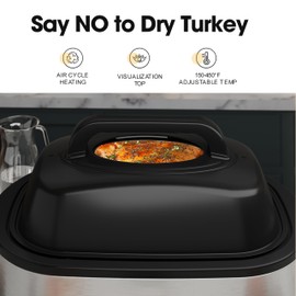 Roaster Oven 26Qt, Multifunctional Electric Roaster Oven for Turkey Meats Bread Soup Sauce, Fast-Cooking Turkey Roaster with Self-Basting Lid, Removable Pan and Rack, Stainless Steel