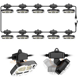 100ft LED Construction String Lights,Super Bright 15000lm 150w Adjuest 90&180 Degrees On Both Sides Waterproof IP66 Led String Work Lights, Construction Temporary Lights (100ft-Adjustable 10lights).