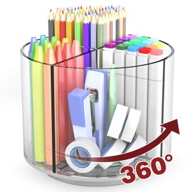 Absonic Pencil Holder for Kids, 360 Rotating Pen Holder for Desk Organizer and Storage, 4 Compartments Art Supply Marker Organizer, Pen Organizer Pencil Holder