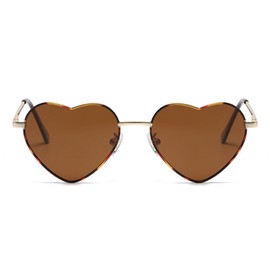 qinqilanqi-S Polarised Love Heart Sunglasses for Women Vintage Fashion Gold Metal Frame Cute Party Festival Glasses UV400 Protection, gold framed leopard print / tea