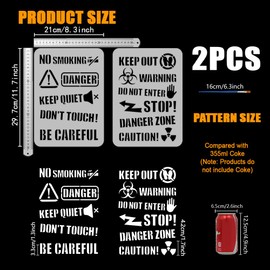 FINGERINSPIRE Set of 2 Drawing Stencils with Warning Words and Brush 29.7 x 21 cm Template for Warning Signs Smoking Prohibited Stop Calm Keep Calm Danger Template for Painting on Wood Walls Fabrics