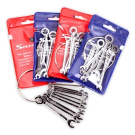 SPEEDWOX Small Wrench Set, 4mm-11mm, 5/32-7/16 Inch, Angled Box End, High Carbon Steel, 2 Mini Wrenches, 2 Metric Wrenches, Storage Pouches