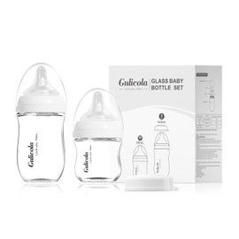 Juego de biberones de vidrio natural para recién nacidos, tetina similar al pecho, flujo lento y medio, anticólicos, cuello ancho, sin BPA, 0+ meses, 3 oz y 5 oz, 2 unidades