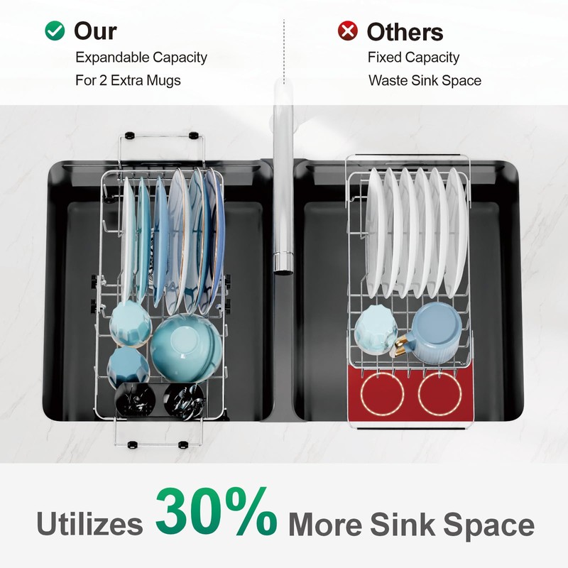 GSlife Small Sink Dish Drying Rack - Expandable Stainless Steel