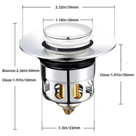 Sink Plug Replacement, Pop Up Sink Plug Replacement, Brass Jumpers, Bathroom Sink Plug, Stainless Steel Housing, Bathroom Sink Plug Replacement, Suitable for Washbasin Tubs (34-40mm)