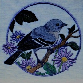 SPRING MOCKINGBIRD AND PURPLE ASTER CIRCLE Hand Towel Set Embroidered