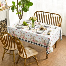 Horaldaily Easter Tablecloth 52x70 Inch Rectangular, Spring Flower Buffalo Plaid Bunny Ear Table Cover for Party Picnic Dinner Decor