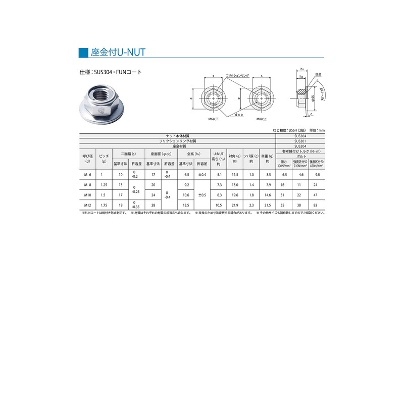 Onokatsu 222-00-08 Stainless Steel U-NUT M8 with Washers, 4 Pieces