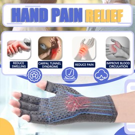 DRNAIETY Compression Gloves- Arthritis Gloves for Men & Women Hand Pain, Rheumatoid, Swelling, Carpal Tunnel Pain, Tendonitis, Anti-Slip Fingerless for Typing Daily Work(L, Grey)