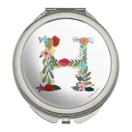 Letter H Floral Monogram Initial Compact Travel Purse Handbag Makeup Mirror