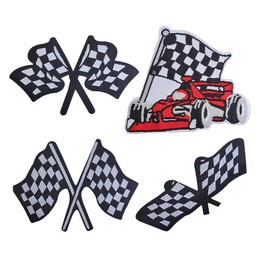 Racing Flag Iron On Checkered Patch, Durable Sewable Embroidery Moto Racing Chequered Flags Patch for Hats Clothes Jacket Jeans Backpacks