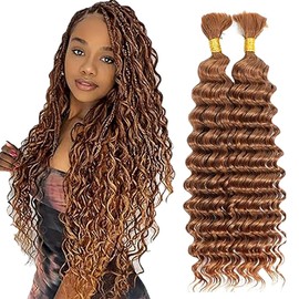 WuvuSnm Human Hair Braiding Deep Wave Boho Braids Bulk Hair Weave Natural Extensions No Weft Light Brown Colour 2 Braids Per Pack Total 100 g for Woman 45.7 cm / 45.7 cm