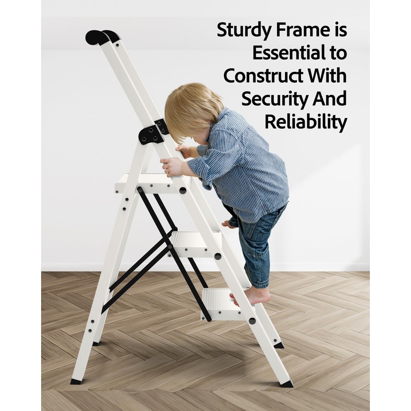 Taranta 3 Step Ladder, Lightweight Aluminum Step Stool with Convenient
