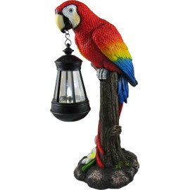 DWK 13.9" Tropical Glow Beautiful Parrot Colorful Island Macaw Solar Powered LED Lantern Figurine Patio and Garden Decor