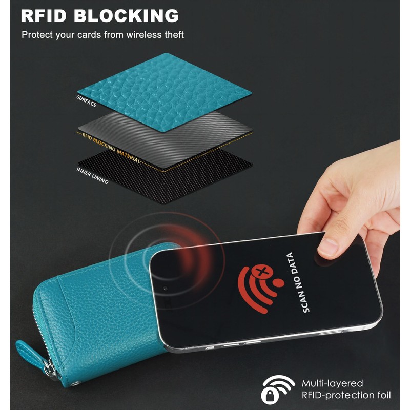 GADIEMKENSD Credit Card Holder RFID Protection Leather Wallet 14 Compartments
