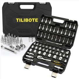 TILIBOTE Socket Wrench Set, 62PCS 3/8" Ratcheting Wrench Set With 72 Tooth Count Ratchet, SAE & Metric From 5/16" - 7/8 ", 6mm - 23mm,Tool Set For Home Use and Automotive Repair