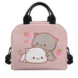 HELLHERO Kawaii Strawberry Cat Lunch Bag for Girls Kids 8-10 10-12 Insulated Lunch Box Portable Cooler Tote Tote Handbag Meal Prep Organizer Work School