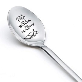 Tea Book Gifts Spoon for Women Men Drink Tea Read Book be Happy Spoon for Daughter Tea Book Lover Gifts Spoons for Teen Friends Christmas Birthday Gifts for Tea Book Lover