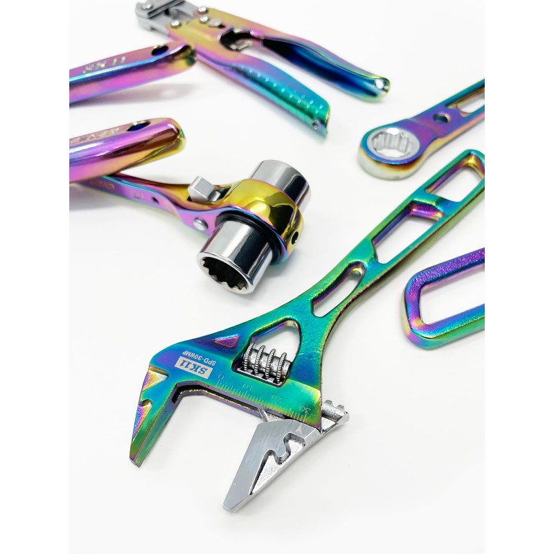 SK11 SPD-R1721CP Double-Ended Ratchet Wrench, Slim, With Curved Chino, Rainbow