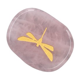 Hardwearing Healing Worry Stones, Lightweight Gold Dragonfly Surface Carving Healing Suitable for Home Work Office School Dormitory (Rose Quartz)