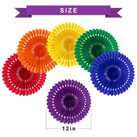 Rainbow Paper Fans 6 Pieces 12 INCH Round Decorative Paper Garlands Photo Backdrops Decorations for Celebration Wedding Birthday Christmas Party Decoration