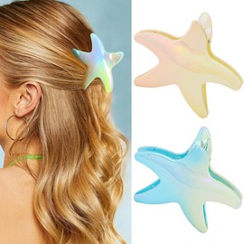 Banatra Starfish Claw Clips Acrylic Medium Hair Claw Cute Hair Clips for Thin Hair Accessories for Women and Girls (Gradient Yellow Pink+Gradient Blue)
