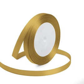 KMER LIFE 3/8 Inches x 25 Yards Golden Satin Ribbon Solid Fabric Ribbons for Crafts, Wedding Decor, DIY Hair Accessories, Sewing, Gift Package Wrapping, Valentine's Day Bouquet and More
