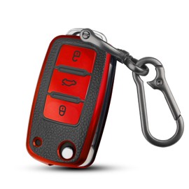 QBUC Car Key Case for VW, TPU Dustproof Key Box, Car Key Protection, Key Cover for VW Polo/Santana/Jetta (D-Red)