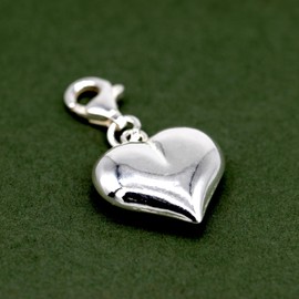 Kualitas Genuine 925 Sterling Silver Puffed Heart Charm with Claw Carabiner Fitting.