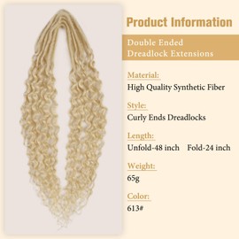 LADY MIRANDA Synthetic Double Ended Dreadlock Extensions 24 Inch 10 Strands Thin 0.6 cm Soft Blonde Wavy Dreadlock Extensions Hair Extensions for Women (613, 24 Inch)
