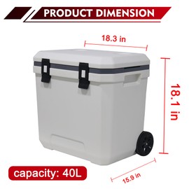 SYHVU 36 Quart Hard Chest Cooler with Easy Fastener Design,Insulated Portable Ice Box,Retractable Handle and Wheel Roller Cooler,Camping,Beach Ice Drink,Fishing,Picnic,Barbecue,Boat Party.White