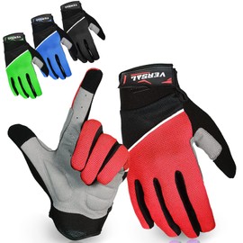 VERSAL Full Finger Cycling Gloves Gel Padded Mountain Bike Gloves Touchscreen Breathable MTB Gloves Bicycle Biking Riding Gloves for Men/Women (M, Red)